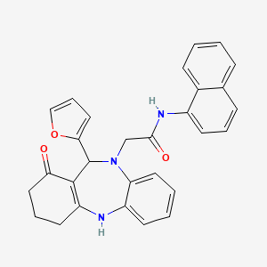 molecular formula C29H25N3O3 B14968310 2-[11-(furan-2-yl)-1-oxo-1,2,3,4,5,11-hexahydro-10H-dibenzo[b,e][1,4]diazepin-10-yl]-N-(naphthalen-1-yl)acetamide 