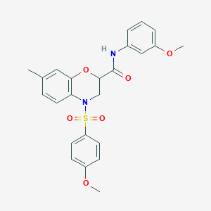 N-(3-methoxyphenyl)-4-[(4-methoxyphenyl)sulfonyl]-7-methyl-3,4-dihydro-2H-1,4-benzoxazine-2-carboxamide