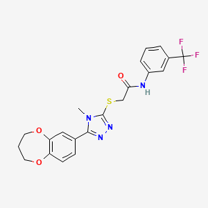 molecular formula C21H19F3N4O3S B14968858 2-{[5-(3,4-dihydro-2H-1,5-benzodioxepin-7-yl)-4-methyl-4H-1,2,4-triazol-3-yl]sulfanyl}-N-[3-(trifluoromethyl)phenyl]acetamide 