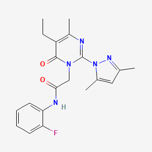 molecular formula C20H22FN5O2 B14968881 2-(2-(3,5-dimethyl-1H-pyrazol-1-yl)-5-ethyl-4-methyl-6-oxopyrimidin-1(6H)-yl)-N-(2-fluorophenyl)acetamide 