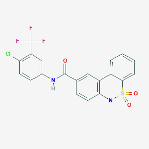 molecular formula C21H14ClF3N2O3S B14968944 N-[4-chloro-3-(trifluoromethyl)phenyl]-6-methyl-6H-dibenzo[c,e][1,2]thiazine-9-carboxamide 5,5-dioxide 