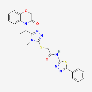 molecular formula C23H21N7O3S2 B14968999 2-({4-methyl-5-[1-(3-oxo-2,3-dihydro-4H-1,4-benzoxazin-4-yl)ethyl]-4H-1,2,4-triazol-3-yl}sulfanyl)-N-(5-phenyl-1,3,4-thiadiazol-2-yl)acetamide 