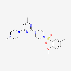 molecular formula C22H32N6O3S B14969099 2-(4-((2-Methoxy-5-methylphenyl)sulfonyl)piperazin-1-yl)-4-methyl-6-(4-methylpiperazin-1-yl)pyrimidine 