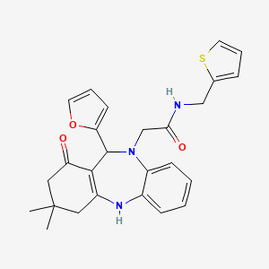 2-[11-(furan-2-yl)-3,3-dimethyl-1-oxo-1,2,3,4,5,11-hexahydro-10H-dibenzo[b,e][1,4]diazepin-10-yl]-N-(thiophen-2-ylmethyl)acetamide