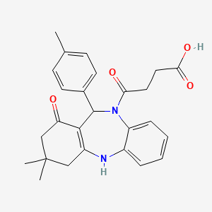 molecular formula C26H28N2O4 B14969256 4-[3,3-dimethyl-11-(4-methylphenyl)-1-oxo-1,2,3,4,5,11-hexahydro-10H-dibenzo[b,e][1,4]diazepin-10-yl]-4-oxobutanoic acid 