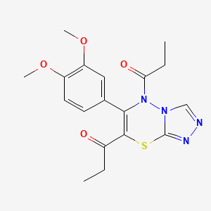 molecular formula C18H20N4O4S B14969727 1,1'-[6-(3,4-dimethoxyphenyl)-5H-[1,2,4]triazolo[3,4-b][1,3,4]thiadiazine-5,7-diyl]dipropan-1-one 