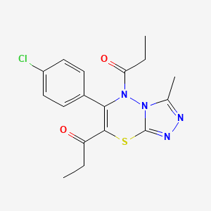 1-[6-(4-Chlorophenyl)-3-methyl-7-propanoyl-5H-[1,2,4]triazolo[3,4-B][1,3,4]thiadiazin-5-YL]propan-1-one