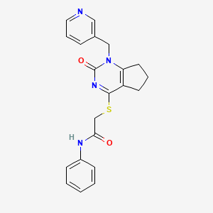 molecular formula C21H20N4O2S B14970320 2-((2-oxo-1-(pyridin-3-ylmethyl)-2,5,6,7-tetrahydro-1H-cyclopenta[d]pyrimidin-4-yl)thio)-N-phenylacetamide 