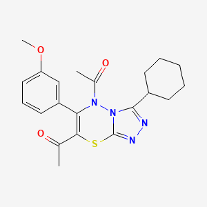 1,1'-(3-cyclohexyl-6-(3-methoxyphenyl)-5H-[1,2,4]triazolo[3,4-b][1,3,4]thiadiazine-5,7-diyl)diethanone