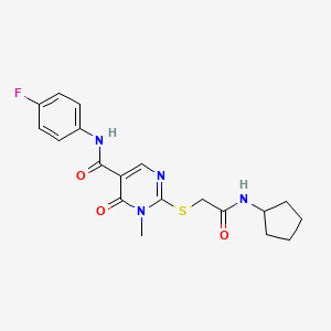 molecular formula C19H21FN4O3S B14970753 2-((2-(cyclopentylamino)-2-oxoethyl)thio)-N-(4-fluorophenyl)-1-methyl-6-oxo-1,6-dihydropyrimidine-5-carboxamide 