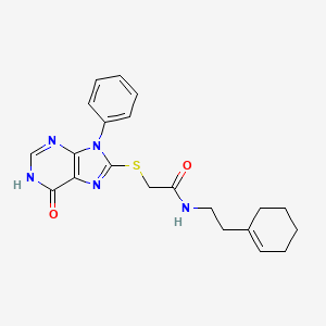 molecular formula C21H23N5O2S B14971566 N-[2-(cyclohex-1-en-1-yl)ethyl]-2-[(6-oxo-9-phenyl-6,9-dihydro-1H-purin-8-yl)sulfanyl]acetamide 