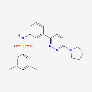 molecular formula C22H24N4O2S B14971624 3,5-dimethyl-N-(3-(6-(pyrrolidin-1-yl)pyridazin-3-yl)phenyl)benzenesulfonamide 