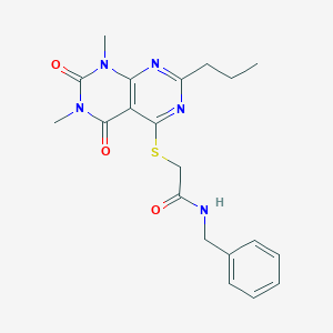 molecular formula C20H23N5O3S B14971956 N-benzyl-2-((6,8-dimethyl-5,7-dioxo-2-propyl-5,6,7,8-tetrahydropyrimido[4,5-d]pyrimidin-4-yl)thio)acetamide 