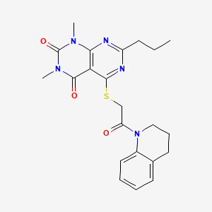 molecular formula C22H25N5O3S B14971997 5-((2-(3,4-dihydroquinolin-1(2H)-yl)-2-oxoethyl)thio)-1,3-dimethyl-7-propylpyrimido[4,5-d]pyrimidine-2,4(1H,3H)-dione 