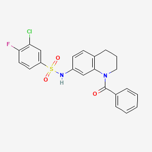 molecular formula C22H18ClFN2O3S B14972240 N-(1-benzoyl-1,2,3,4-tetrahydroquinolin-7-yl)-3-chloro-4-fluorobenzene-1-sulfonamide 