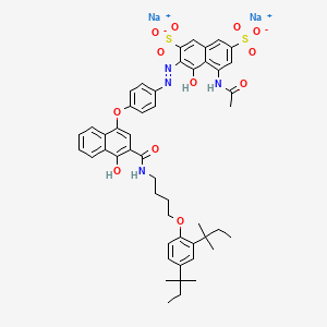 B1497424 2,7-Naphthalenedisulfonic acid, 5-(acetylamino)-3-[2-[4-[[3-[[[4-[2,4-bis(1,1-dimethylpropyl)phenoxy]butyl]amino]carbonyl]-4-hydroxy-1-naphthalenyl]oxy]phenyl]diazenyl]-4-hydroxy-, sodium salt (1:2) CAS No. 63059-47-2