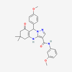 N-(3-methoxyphenyl)-9-(4-methoxyphenyl)-6,6-dimethyl-8-oxo-4,5,6,7,8,9-hexahydropyrazolo[5,1-b]quinazoline-3-carboxamide