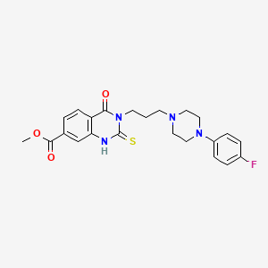 molecular formula C23H25FN4O3S B14975128 Methyl 3-(3-(4-(4-fluorophenyl)piperazin-1-yl)propyl)-4-oxo-2-thioxo-1,2,3,4-tetrahydroquinazoline-7-carboxylate 