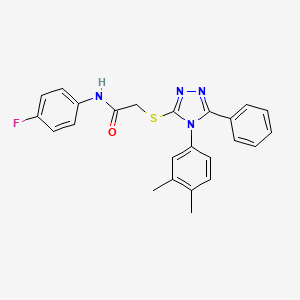 molecular formula C24H21FN4OS B14975300 2-{[4-(3,4-dimethylphenyl)-5-phenyl-4H-1,2,4-triazol-3-yl]sulfanyl}-N-(4-fluorophenyl)acetamide 