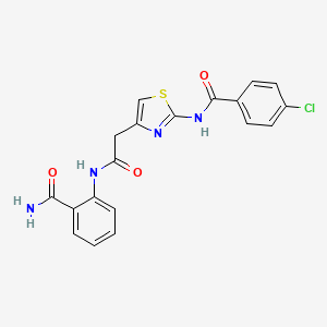 molecular formula C19H15ClN4O3S B14975342 2-{2-[2-(4-Chlorobenzamido)-1,3-thiazol-4-yl]acetamido}benzamide 