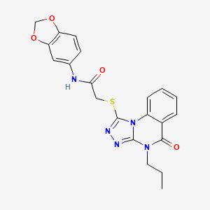 molecular formula C21H19N5O4S B14975490 N-(2H-1,3-benzodioxol-5-yl)-2-({5-oxo-4-propyl-4H,5H-[1,2,4]triazolo[4,3-a]quinazolin-1-yl}sulfanyl)acetamide 