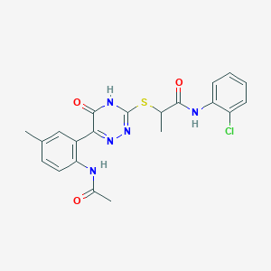 N-(2-Chlorophenyl)-2-{[6-(2-acetamido-5-methylphenyl)-5-oxo-4,5-dihydro-1,2,4-triazin-3-YL]sulfanyl}propanamide