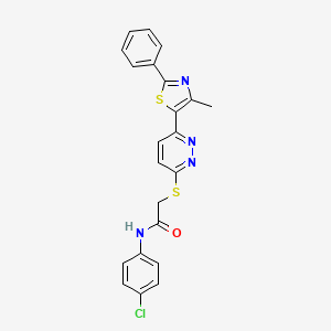 molecular formula C22H17ClN4OS2 B14975704 N-(4-chlorophenyl)-2-((6-(4-methyl-2-phenylthiazol-5-yl)pyridazin-3-yl)thio)acetamide 