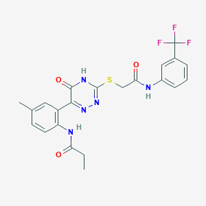 N-(4-Methyl-2-{5-oxo-3-[({[3-(trifluoromethyl)phenyl]carbamoyl}methyl)sulfanyl]-4,5-dihydro-1,2,4-triazin-6-YL}phenyl)propanamide