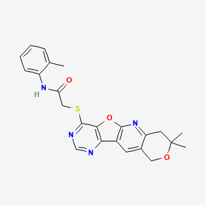 2-[(5,5-dimethyl-6,17-dioxa-2,12,14-triazatetracyclo[8.7.0.03,8.011,16]heptadeca-1(10),2,8,11(16),12,14-hexaen-15-yl)sulfanyl]-N-(2-methylphenyl)acetamide