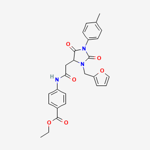 Ethyl 4-({[3-(furan-2-ylmethyl)-1-(4-methylphenyl)-2,5-dioxoimidazolidin-4-yl]acetyl}amino)benzoate