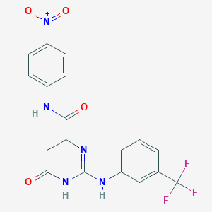 molecular formula C18H14F3N5O4 B14977109 N-(4-nitrophenyl)-6-oxo-2-{[3-(trifluoromethyl)phenyl]amino}-3,4,5,6-tetrahydropyrimidine-4-carboxamide 