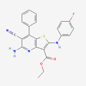 molecular formula C23H17FN4O2S B14977135 Ethyl 5-amino-6-cyano-2-[(4-fluorophenyl)amino]-7-phenylthieno[3,2-b]pyridine-3-carboxylate 