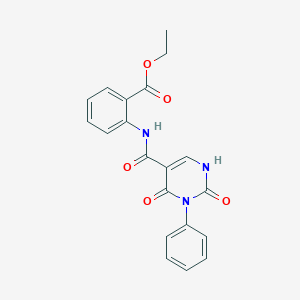 molecular formula C20H17N3O5 B14977279 Ethyl 2-(2,4-dioxo-3-phenyl-1,2,3,4-tetrahydropyrimidine-5-amido)benzoate 