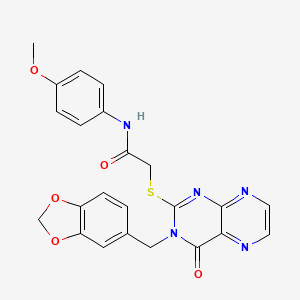 2-({3-[(2H-1,3-benzodioxol-5-yl)methyl]-4-oxo-3,4-dihydropteridin-2-yl}sulfanyl)-N-(4-methoxyphenyl)acetamide