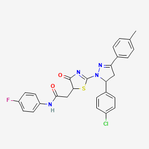 molecular formula C27H22ClFN4O2S B14977660 2-{2-[5-(4-chlorophenyl)-3-(4-methylphenyl)-4,5-dihydro-1H-pyrazol-1-yl]-4-oxo-4,5-dihydro-1,3-thiazol-5-yl}-N-(4-fluorophenyl)acetamide 