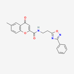 molecular formula C21H17N3O4 B14977929 6-methyl-4-oxo-N-[2-(3-phenyl-1,2,4-oxadiazol-5-yl)ethyl]-4H-chromene-2-carboxamide 