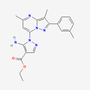 molecular formula C21H22N6O2 B14978036 ethyl 5-amino-1-[3,5-dimethyl-2-(3-methylphenyl)pyrazolo[1,5-a]pyrimidin-7-yl]-1H-pyrazole-4-carboxylate CAS No. 1202975-18-5