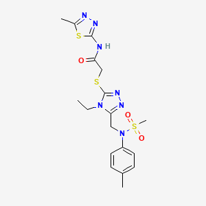 molecular formula C18H23N7O3S3 B14978119 2-[(4-ethyl-5-{[(4-methylphenyl)(methylsulfonyl)amino]methyl}-4H-1,2,4-triazol-3-yl)sulfanyl]-N-(5-methyl-1,3,4-thiadiazol-2-yl)acetamide 