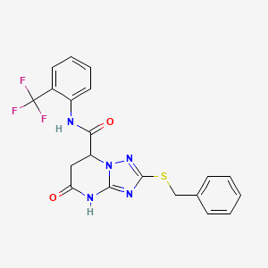 molecular formula C20H16F3N5O2S B14978209 2-(benzylsulfanyl)-5-oxo-N-[2-(trifluoromethyl)phenyl]-4,5,6,7-tetrahydro[1,2,4]triazolo[1,5-a]pyrimidine-7-carboxamide 