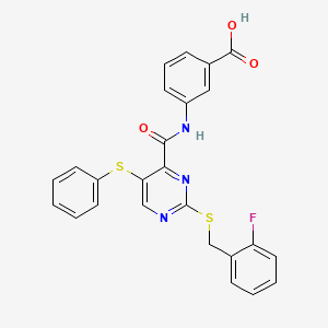 3-[({2-[(2-Fluorobenzyl)sulfanyl]-5-(phenylsulfanyl)pyrimidin-4-yl}carbonyl)amino]benzoic acid