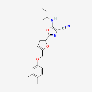 molecular formula C21H23N3O3 B14979609 5-(Butan-2-ylamino)-2-{5-[(3,4-dimethylphenoxy)methyl]furan-2-yl}-1,3-oxazole-4-carbonitrile 