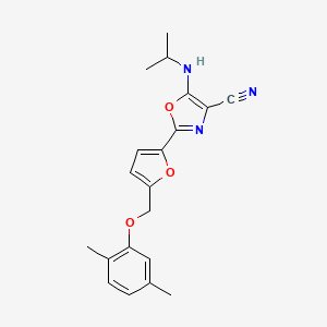 2-{5-[(2,5-Dimethylphenoxy)methyl]furan-2-yl}-5-(propan-2-ylamino)-1,3-oxazole-4-carbonitrile