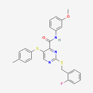 2-[(2-fluorobenzyl)sulfanyl]-N-(3-methoxyphenyl)-5-[(4-methylphenyl)sulfanyl]pyrimidine-4-carboxamide