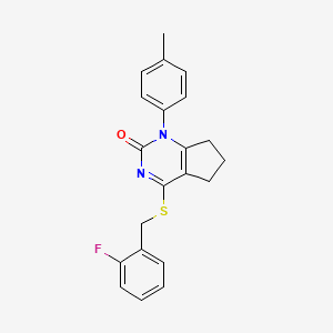 molecular formula C21H19FN2OS B14980950 4-[(2-fluorobenzyl)sulfanyl]-1-(4-methylphenyl)-1,5,6,7-tetrahydro-2H-cyclopenta[d]pyrimidin-2-one 