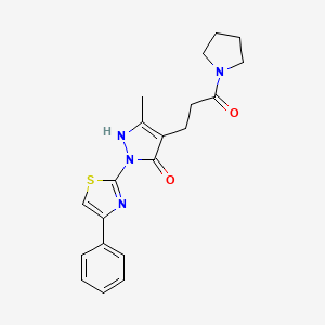 molecular formula C20H22N4O2S B14981108 3-[5-Hydroxy-3-methyl-1-(4-phenyl-1,3-thiazol-2-YL)-1H-pyrazol-4-YL]-1-(pyrrolidin-1-YL)propan-1-one 