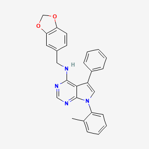 molecular formula C27H22N4O2 B14981708 N-(1,3-benzodioxol-5-ylmethyl)-7-(2-methylphenyl)-5-phenyl-7H-pyrrolo[2,3-d]pyrimidin-4-amine 