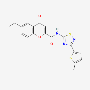 molecular formula C19H15N3O3S2 B14981873 6-ethyl-N-[3-(5-methylthiophen-2-yl)-1,2,4-thiadiazol-5-yl]-4-oxo-4H-chromene-2-carboxamide 