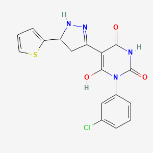 (5Z)-1-(3-chlorophenyl)-5-[5-(thiophen-2-yl)pyrazolidin-3-ylidene]pyrimidine-2,4,6(1H,3H,5H)-trione