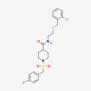 molecular formula C22H26ClFN2O3S2 B14982326 N-{2-[(2-chlorobenzyl)sulfanyl]ethyl}-1-[(4-fluorobenzyl)sulfonyl]piperidine-4-carboxamide 