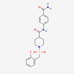 molecular formula C20H22FN3O4S B14982395 N-(4-carbamoylphenyl)-1-[(2-fluorobenzyl)sulfonyl]piperidine-4-carboxamide 